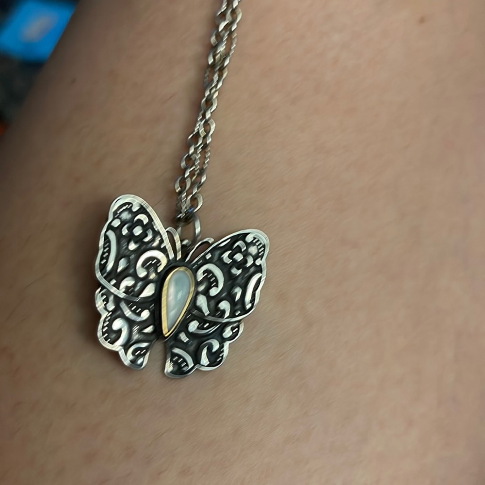 Sterling silver/opal butterfly necklace